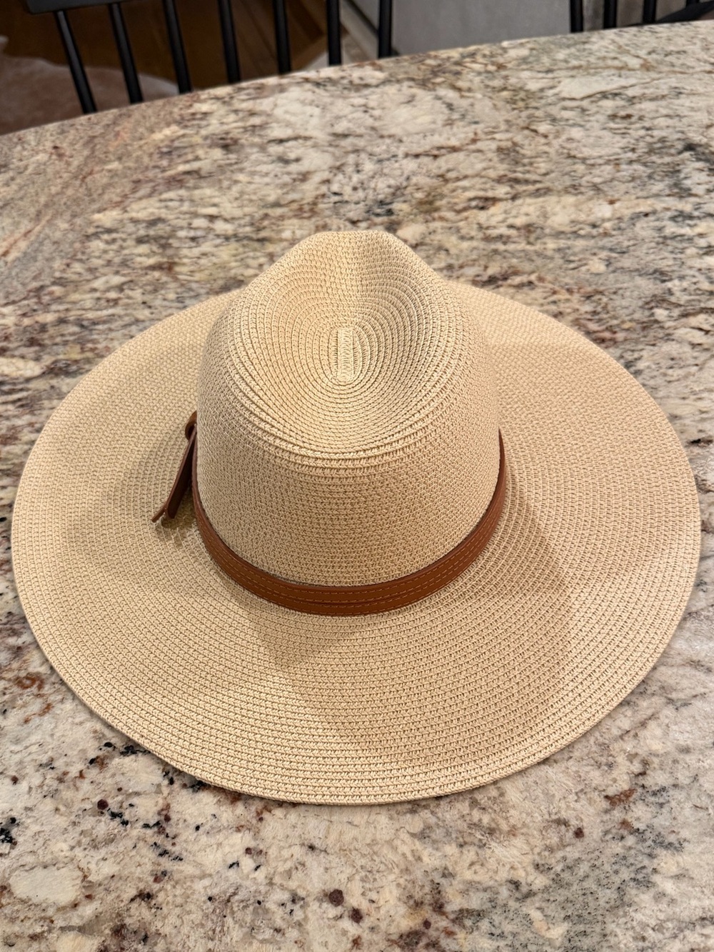 Primp Beige Straw Sun Hat with Brown Leather Band - Picture 3 of 5